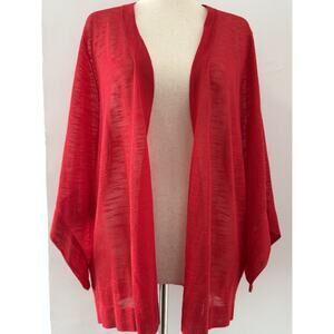 Chico’s Red Open Front Cardigan Drape Sheer Lightweight Kimono 3 (XL) Layering